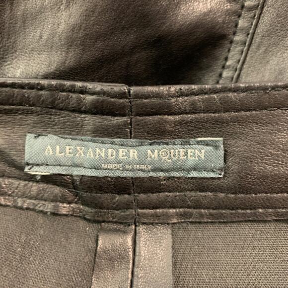 ALEXANDER MCQUEEN Size XS Black Leather Solid Zip Up Casual Pants - Picture 3 of 3